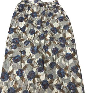 Women’s A-Line Floral Midi Skirt – Blue & Brown Rose Print